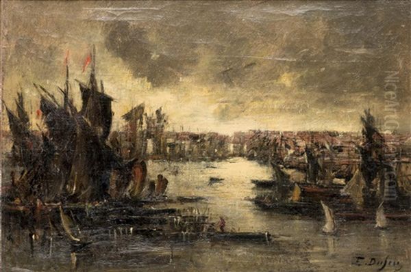 'port Du Nord' Oil Painting by Edouard-Jacques Dufeu