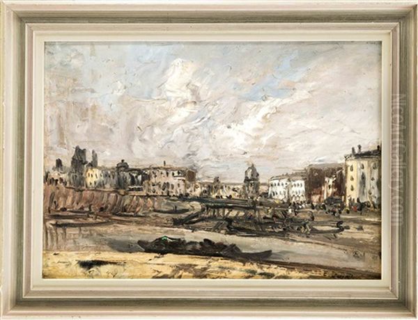 Pont De L'estacade (paris) Oil Painting by Edouard-Jacques Dufeu