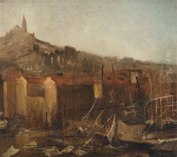 Kleiner Hafen Mit Blick Auf Eine Kirche Oil Painting by Edouard-Jacques Dufeu