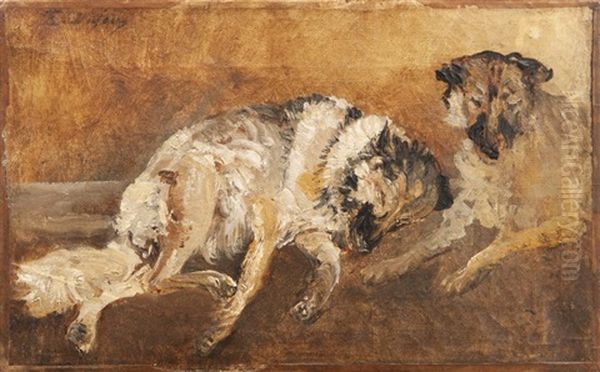 Les Chiens De L'artiste Oil Painting by Edouard-Jacques Dufeu