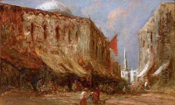 Rue Animee A Constantinople Oil Painting by Edouard-Jacques Dufeu