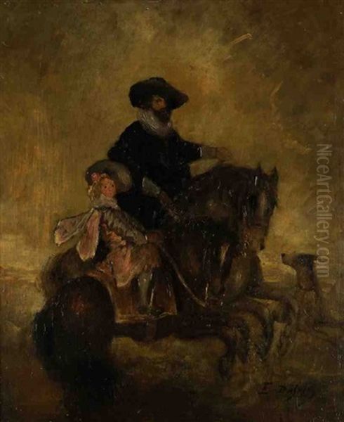 Cavaliers En Habits Oil Painting by Edouard-Jacques Dufeu