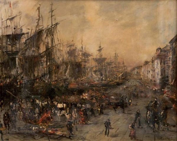 Le Quai Du Port A Marseille Oil Painting by Edouard-Jacques Dufeu