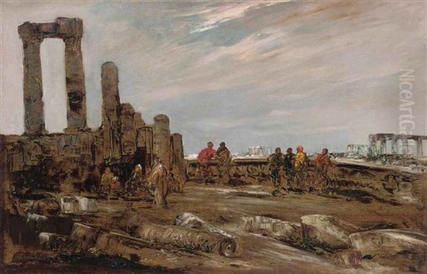 Arabs Amongst The Ruins Oil Painting by Edouard-Jacques Dufeu