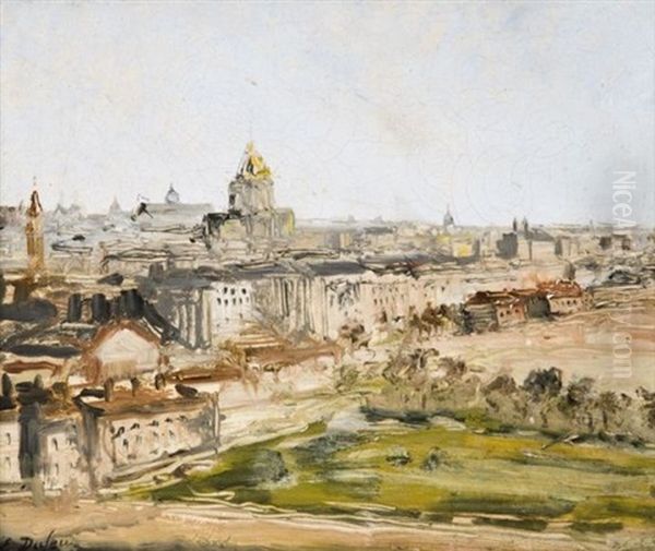 Vue Du Dome Des Invalides Depuis L'esplanade Du Champs De Mars Oil Painting by Edouard-Jacques Dufeu