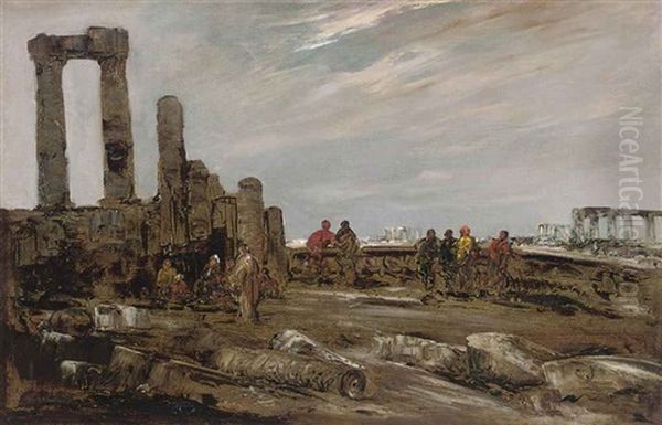 Arabs Amongst The Ruins Oil Painting by Edouard-Jacques Dufeu