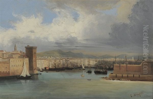 L'entree Du Port De Marseille Oil Painting by Edouard-Jacques Dufeu