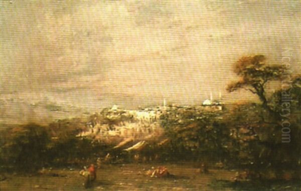 Turquie, Paysage Anime A La Mosquee Oil Painting by Edouard-Jacques Dufeu