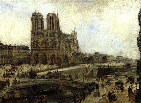 Notre Dame De Paris Oil Painting by Edouard-Jacques Dufeu