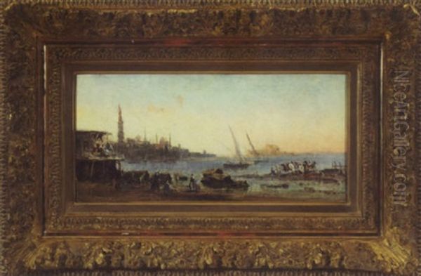 Egyptian Port Scene Oil Painting by Edouard-Jacques Dufeu