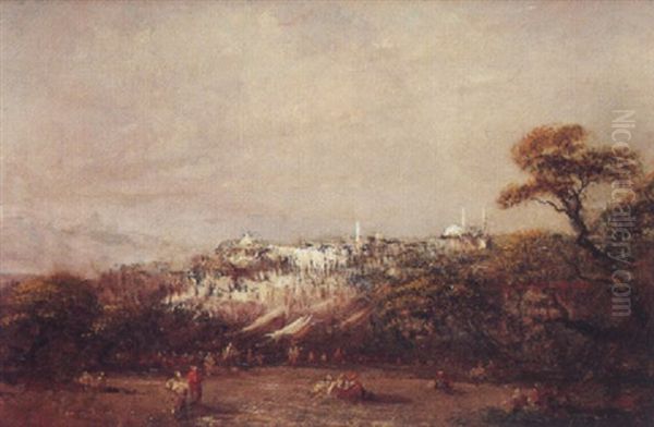 Paysage Anime A La Mosquee, Turquie Oil Painting by Edouard-Jacques Dufeu