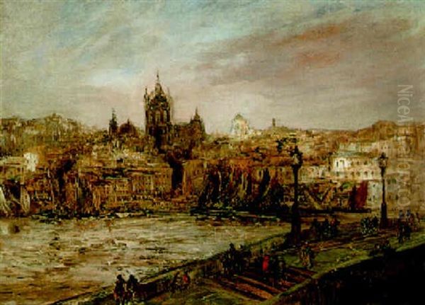 Blick Auf Eine Stadt Am Flus Oil Painting by Edouard-Jacques Dufeu