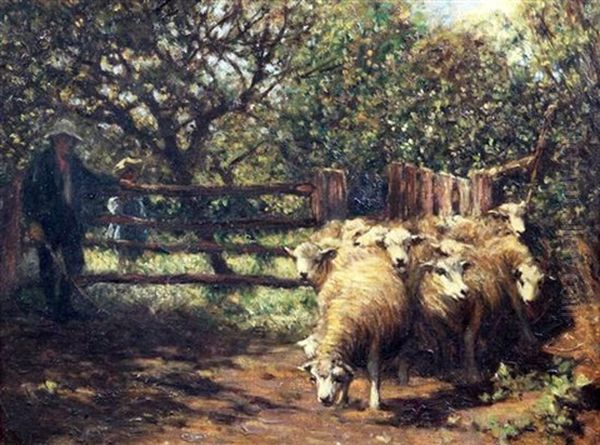 Shepherd And Flock Beside An Orchard Oil Painting by John Robert Keitley Duff