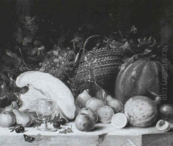 Still Life Of Fruit, Vegetables And A Conch Shell Oil Painting by Mary Elizabeth Duffield