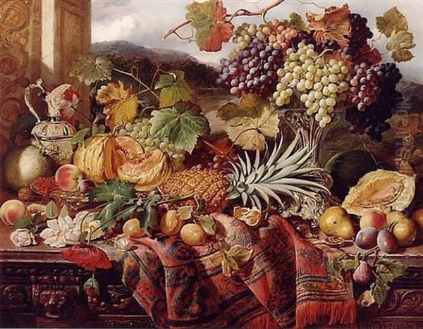 Dahlias In A Basket In A Field Oil Painting by William Duffield