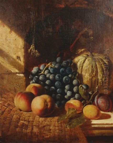 Still Life Of Grapes, Apples, A Melon And Plum On A Table Oil Painting by William Duffield