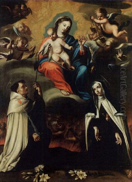 La Vierge Apparaissant A Saint-simon Et Sainte-therese Oil Painting by Gabriel Dufour