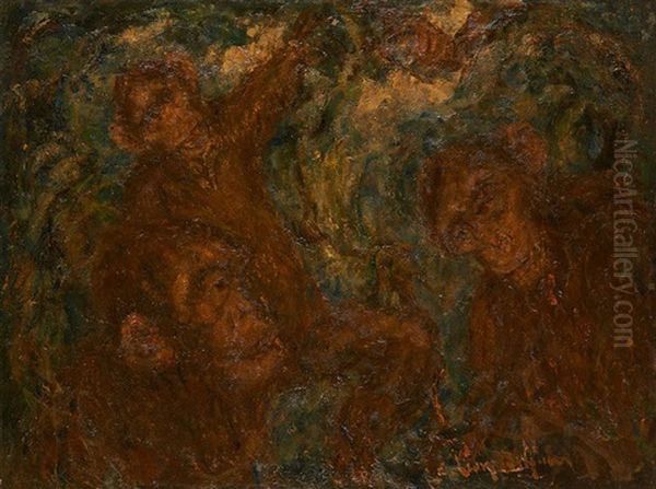 La Famille De Singes Oil Painting by Leon Dufour