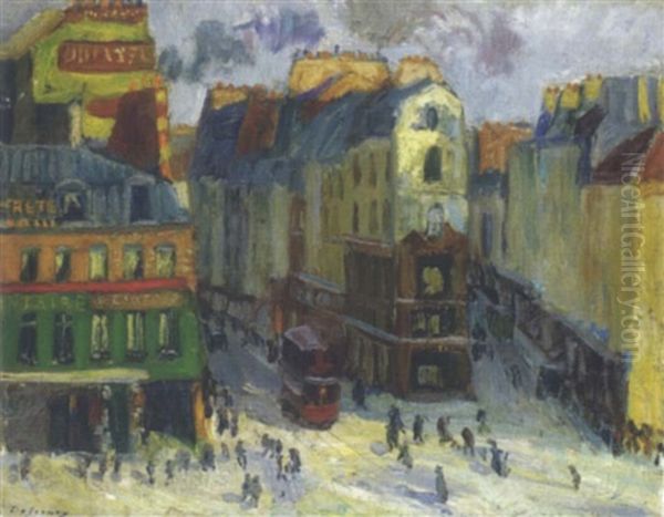 Paris, Scene De Rue Oil Painting by Georges Dufrenoy