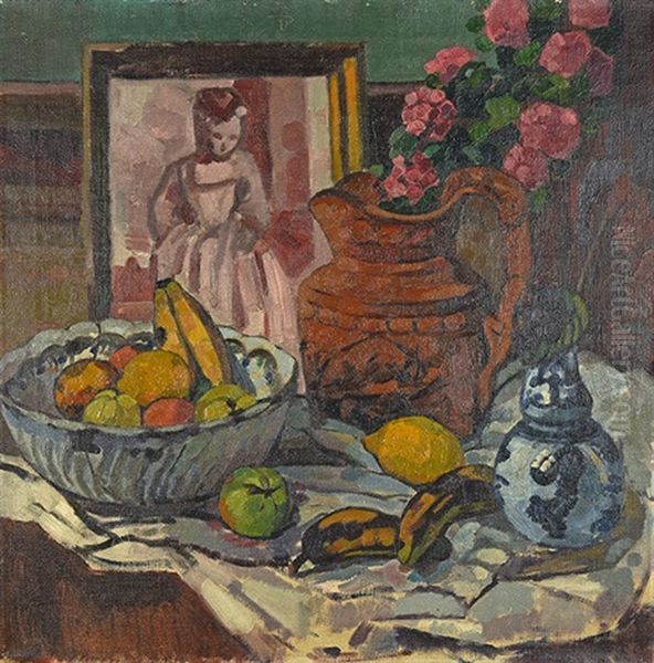 Nature Morte Aux Fruits, A La Cruche A Anse Et A La Branche Oil Painting by Charles Dufresne