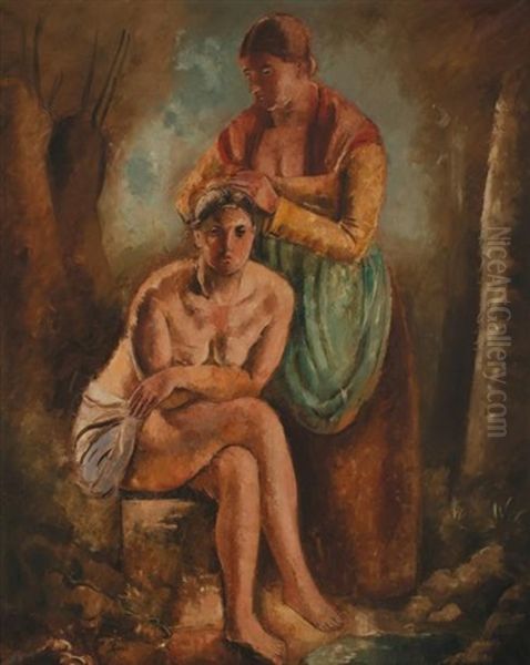 La Coiffure Ou La Toilette Oil Painting by Charles Dufresne