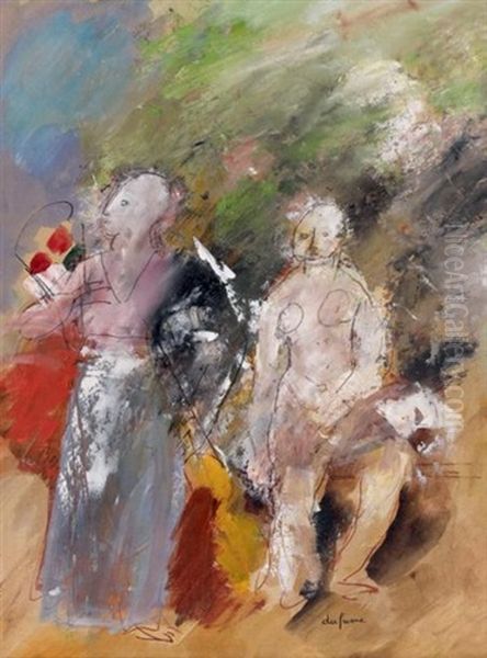 Deux Femmes Au Bouquet Oil Painting by Charles Dufresne