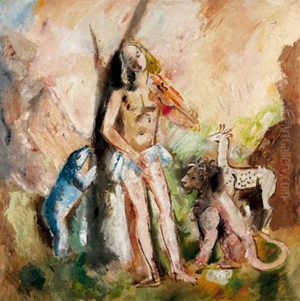 Orphee Charmant Les Animaux Oil Painting by Charles Dufresne