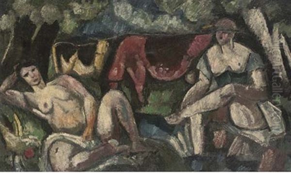 Deux Figures Et Vaches Oil Painting by Charles Dufresne