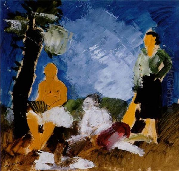 Le Repos, Ou Trois Femmes Dans Un Paysage Oil Painting by Charles Dufresne