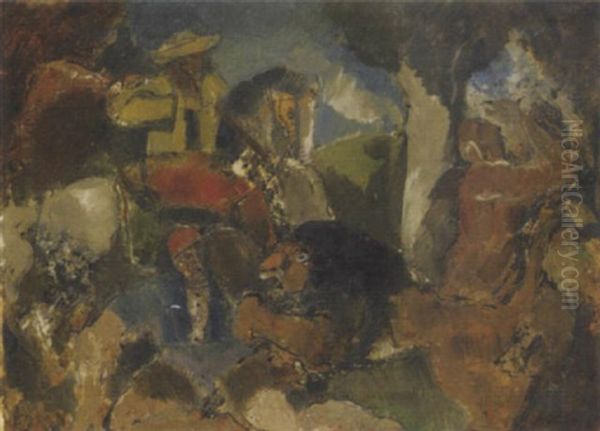 Men At Lion Hunt Oil Painting by Charles Dufresne