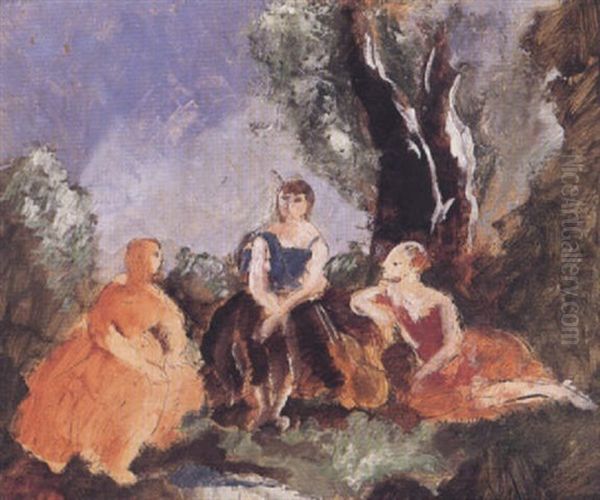 Trois Femmes Dans Un Jardin Oil Painting by Charles Dufresne