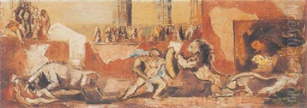 Combat Dans L'arene Oil Painting by Charles Dufresne