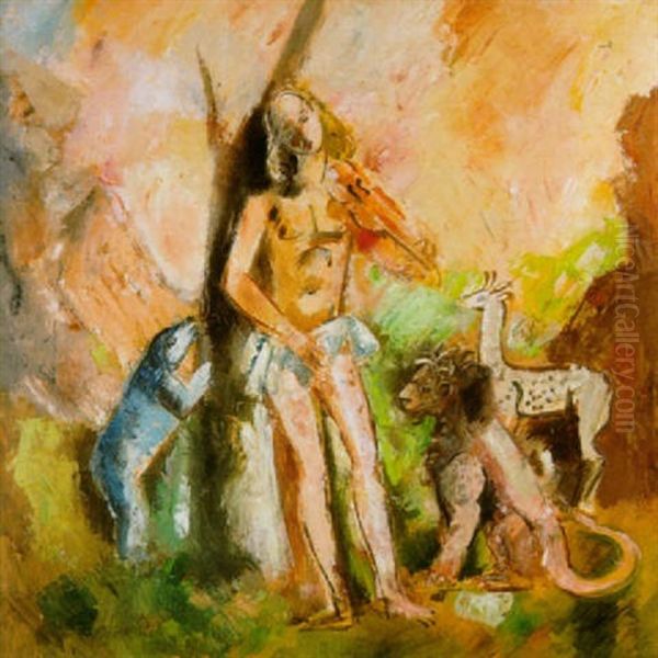 Orphee Charmant Les Animaux Oil Painting by Charles Dufresne