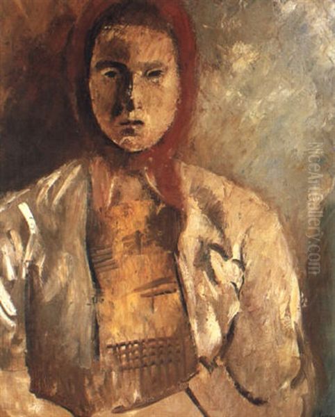 Femme Au Foulard Rouge Oil Painting by Charles Dufresne