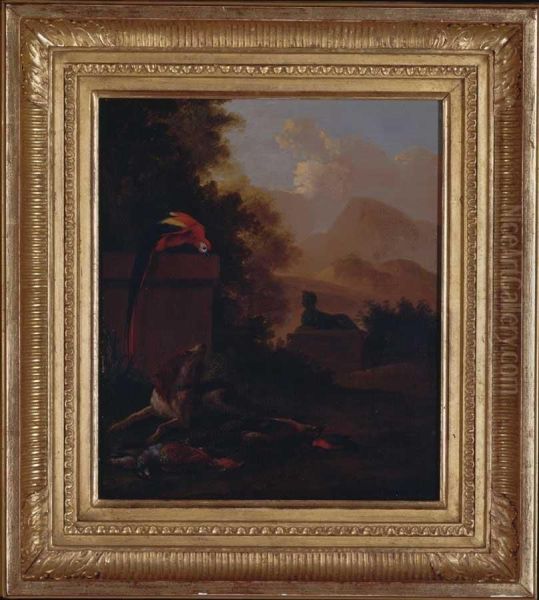 Southern Landscape With A Parrot A Spaniel And Dead Game Oil Painting by Nicolas Arnault