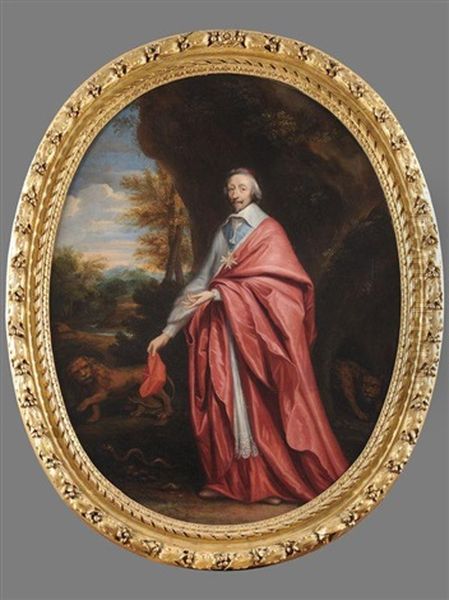 Portrait Allegorique Du Cardinal De Richelieu Inspirant Le Respect Aux Animaux Oil Painting by Charles Alphonse Dufresnoy