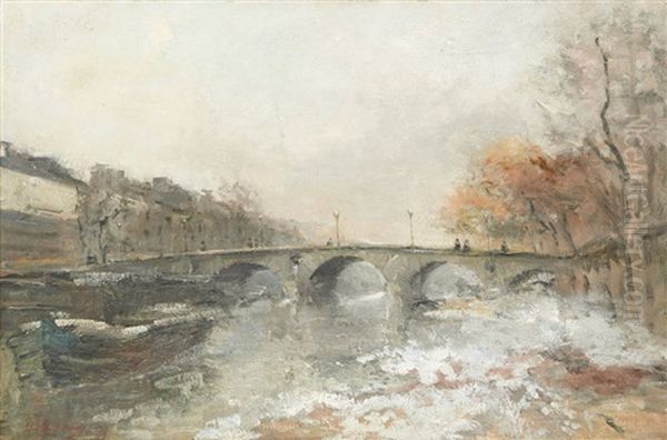 Pont A Paris Oil Painting by Georges Leon Dufresnoy