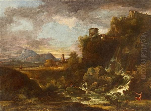 An Arcadian Landscape In The Campagna Oil Painting by Gaspard Dughet