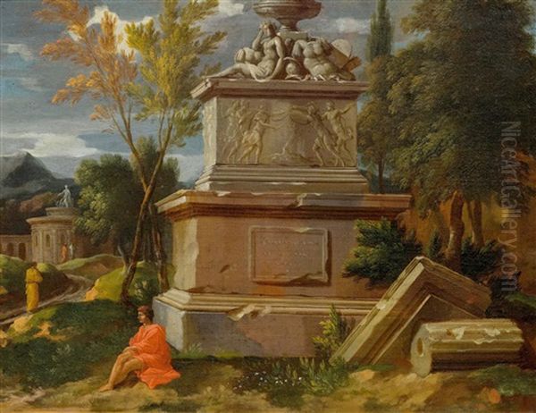 Capriccio With A Figure Oil Painting by Gaspard Dughet