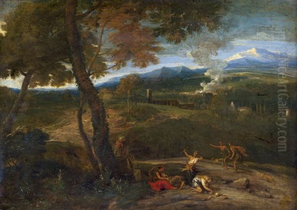 Arkadische Landschaft Mit Nymphen Bei Der Jagd Oil Painting by Gaspard Dughet