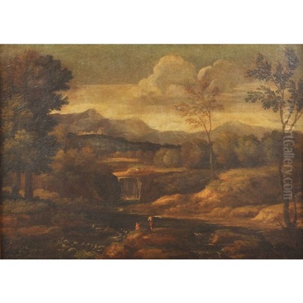 Weite Landschaft Mit Wasserfall Und Staffage Oil Painting by Gaspard Dughet