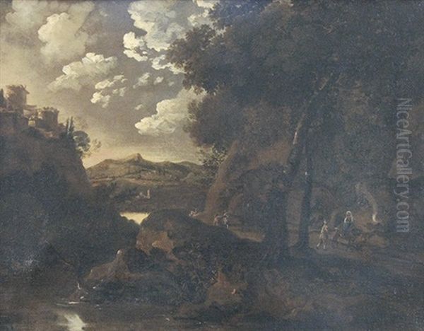 Sudliche Landschaft Mit Reisenden Bei Einem Bach Oil Painting by Gaspard Dughet