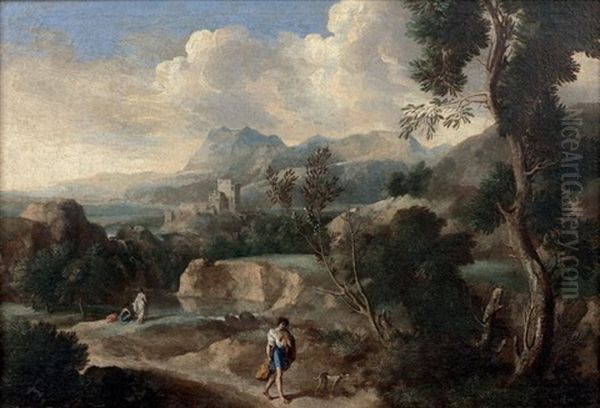 Promeneur Et Son Chien Dans Un Paysage Oil Painting by Gaspard Dughet