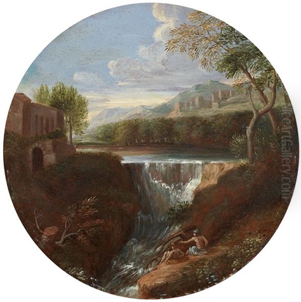 Landscape With A Waterfall Oil Painting by Gaspard Dughet