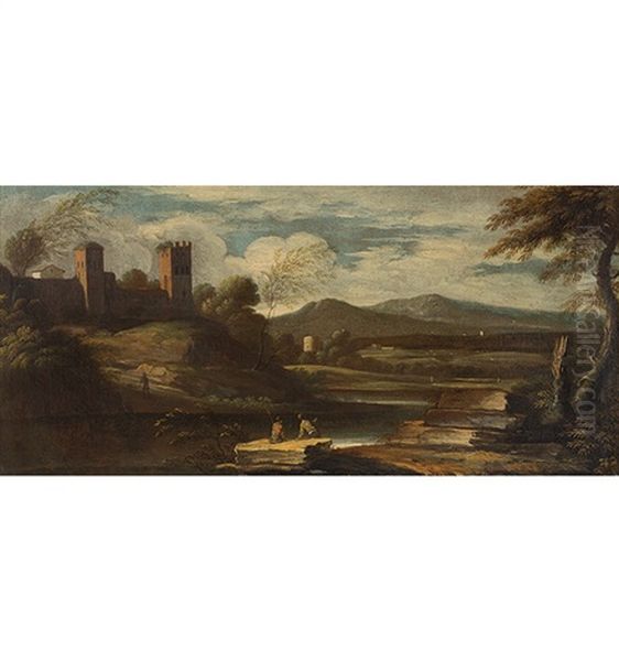 Landschaft In Der Umgebung Von Rom Mit Fischern Oil Painting by Gaspard Dughet