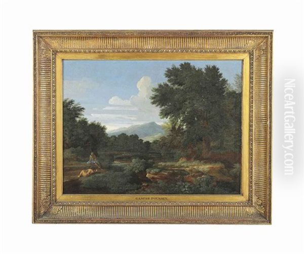 An Extensive River Landscape With Classical Figures At Rest Oil Painting by Gaspard Dughet