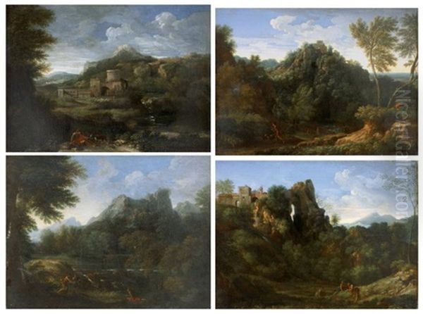 Paysage Aux Rochers (+ 3 Others; 4 Works) Oil Painting by Gaspard Dughet