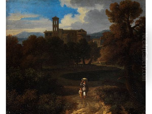 Landschaft Mit Klostergebaude Und Campanile Oil Painting by Gaspard Dughet