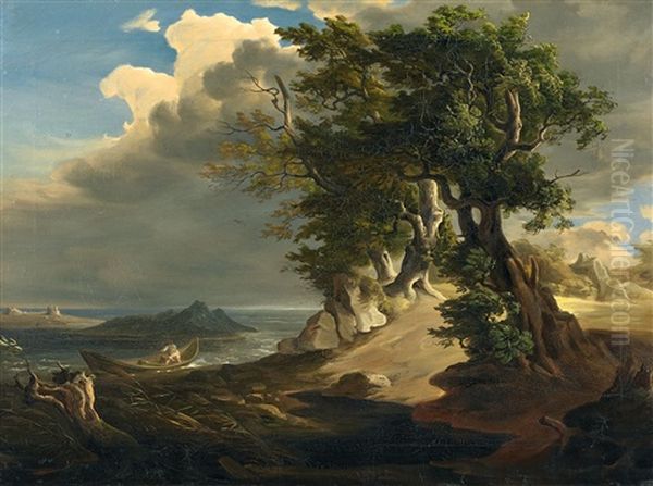 Kustenlandschaft Mit Fischern Bei Aufziehenem Gewitter Oil Painting by Gaspard Dughet