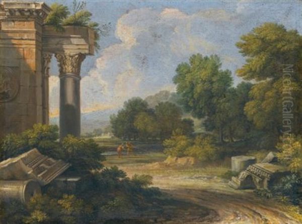 Roman Landscapes With Architectural Capricci (pair) Oil Painting by Gaspard Dughet